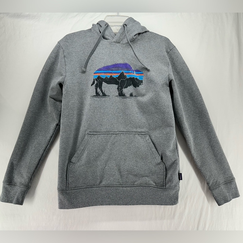 Patagonia Uprisal Hoodie Sweatshirt Men’s Small Buffalo‎ Bison Pullover Gray